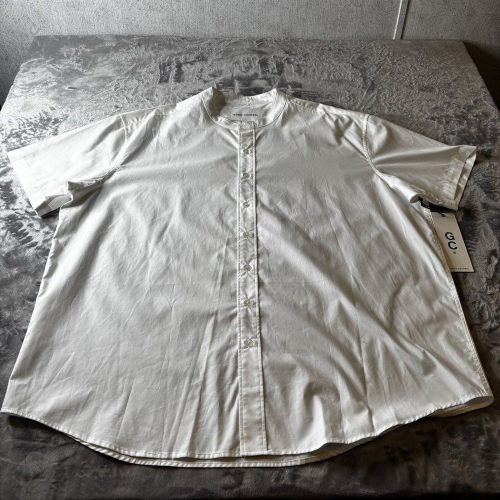 GOOD COUNSEL Mens‎ Shirt 3XL White Woodward Mandrian Collar Short Sleeve NEW